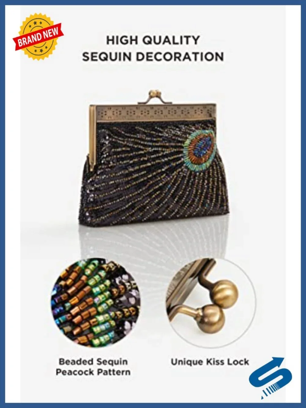 Vintage Peacock Sequin Clutch Evening Bag Beaded Gatsby Party Purse